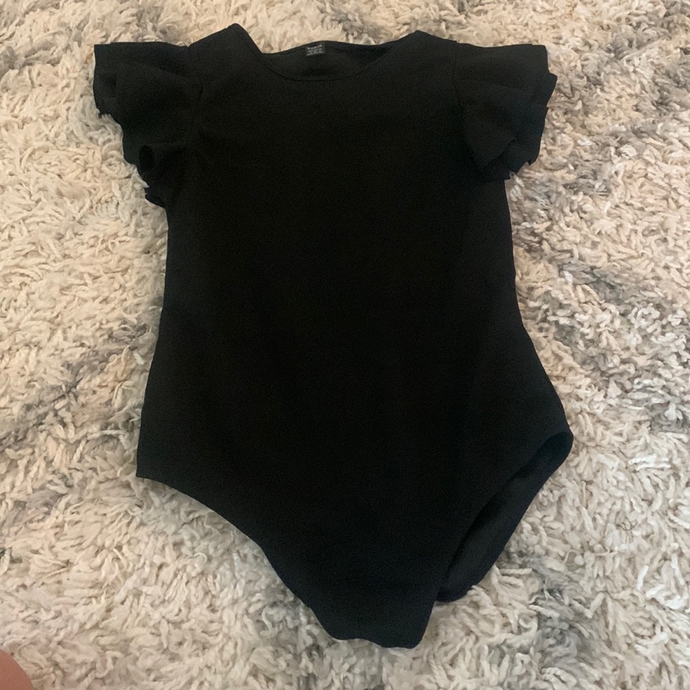 Black ruffle sleeve bodysuit